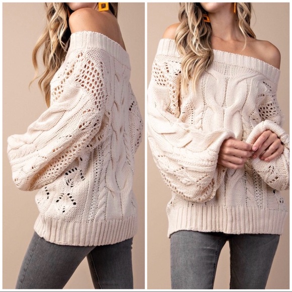 ❄️LAST1️⃣//VANILLA OFF SHOULDER CABLE SWEATER - Picture 3 of 5